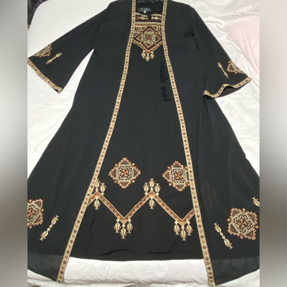 BLACK AND TAN ABAYA, HANDMADE, TWO PIECES
